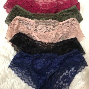 Lace Cheeky Bikini Panty - 5-Pack (burgundy, Olive, Blush, Black, Navy) with